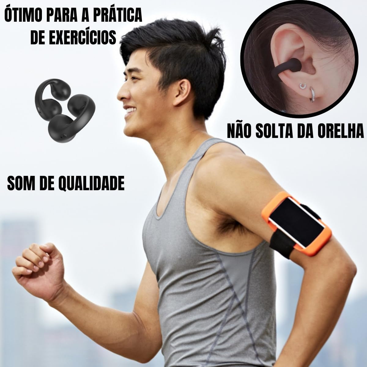 Fone De Ouvido Clip Brinco Bluetooth 5.3 Esportivo