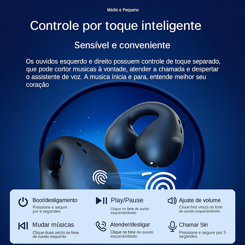 Fone De Ouvido Clip Brinco Bluetooth 5.3 Esportivo