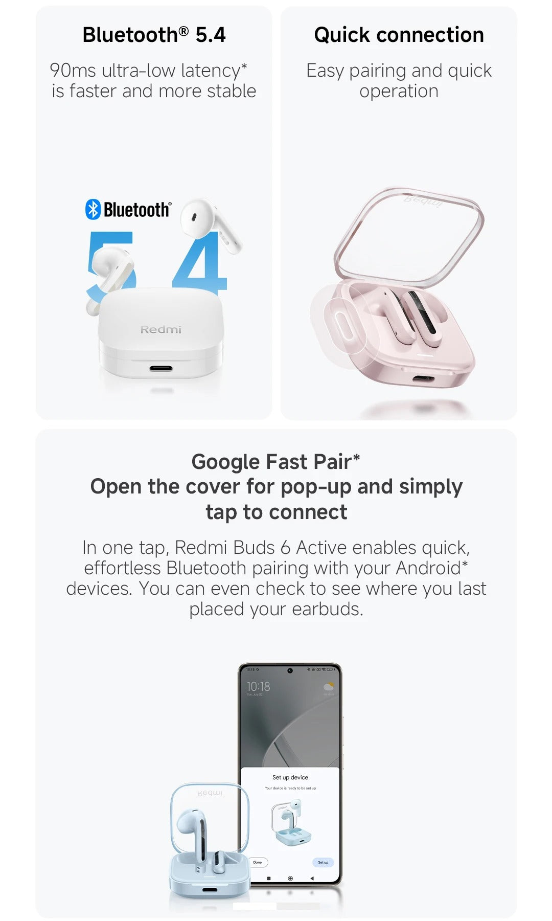 Fone de ouvido Bluetooth Xiaomi Redimi Buds 6 Active